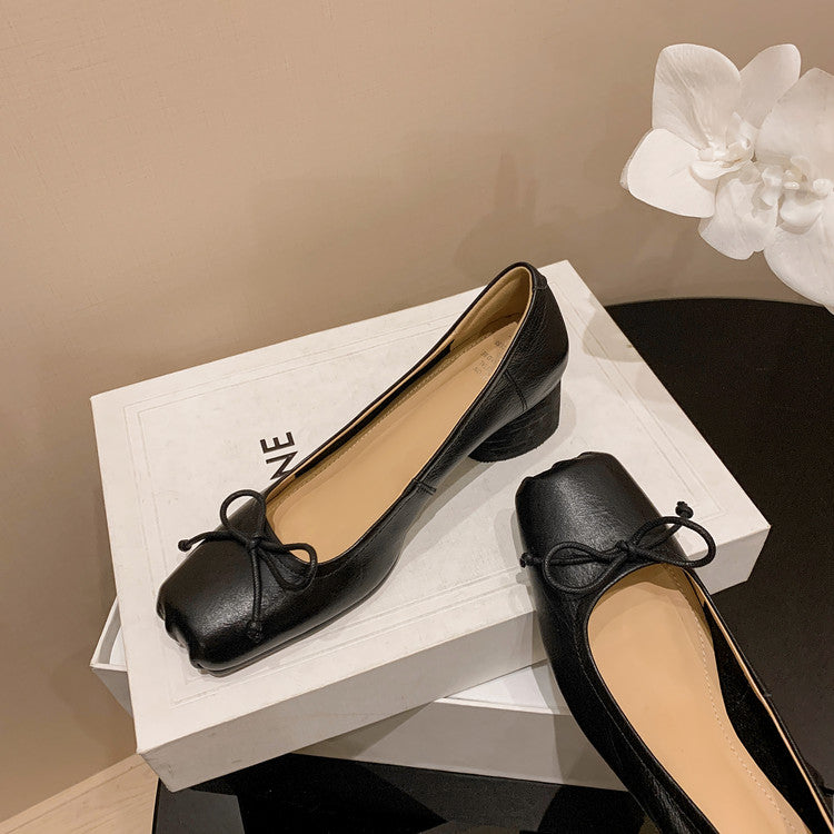 Karin Luna In Stock In Stock ~Full leather inside and out Pig Nose Bow Retro Thick Heel Mary Jane Shoes