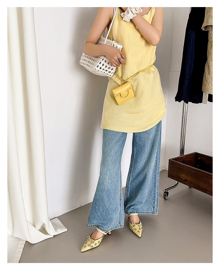 Karin Luna In Stock Spot Goods  Elegant Floral Pointed Toe Rhinestone Slippers