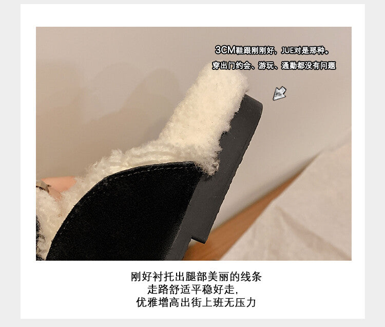 Karin Luna In Stock Look~This is such thick lamb wool Winter Atmosphere！Cowhide Leather Lamb Wool Round Toe Flat Sole Half Support！