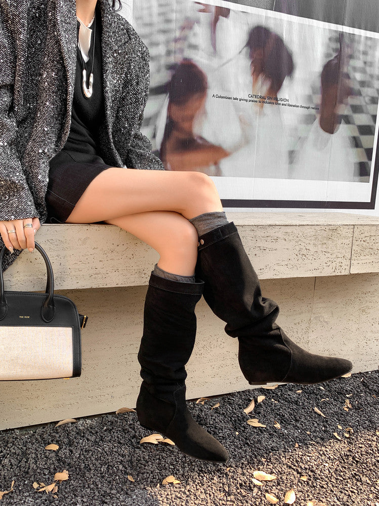 Karin Luna In Stock Spot Goods  Bestselling Suede Leather Sold Out Fast: Pile of Matte Inner Height-Increasing Western Boots