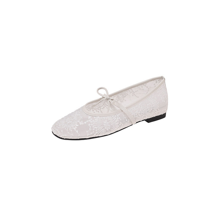 Karin Luna In Stock Spot Goods  Summer Breathable Retro Embroidered Bow Granny Shoes