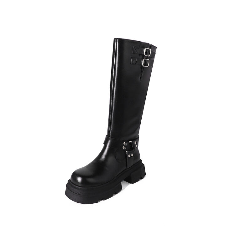Karin Luna Full Cowhide  miumiu Popular Round Toe Thick Sole Beautiful and height-increasing