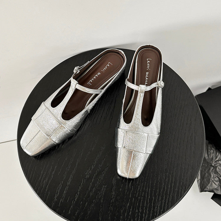 Karin Luna In Stock Spot Goods  t Square-Toed Full Leather Basic Slippers