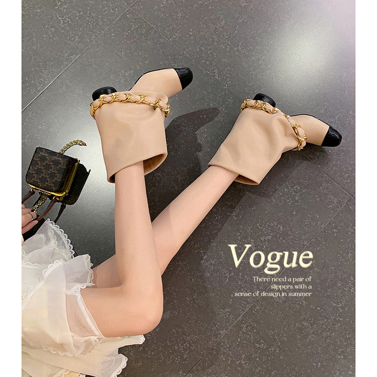 Karin Luna Classic Style Xiangjia Style Chunky Heel Chain Ankle Boots