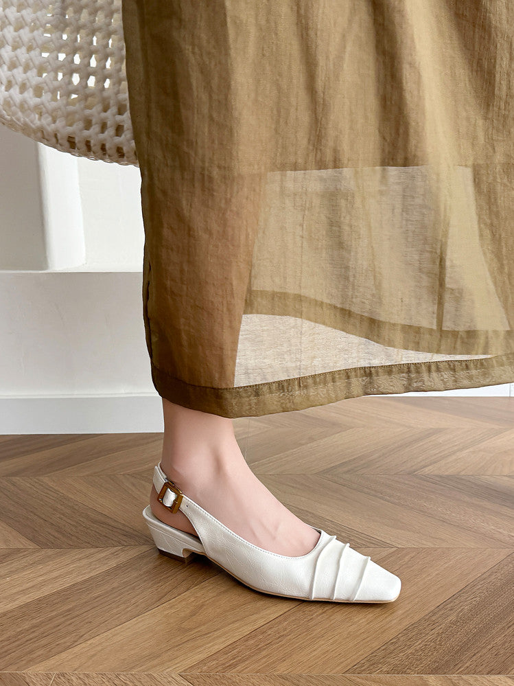 Karin Luna French Retro Square Toe Wrinkled Closed-Toe Sandals