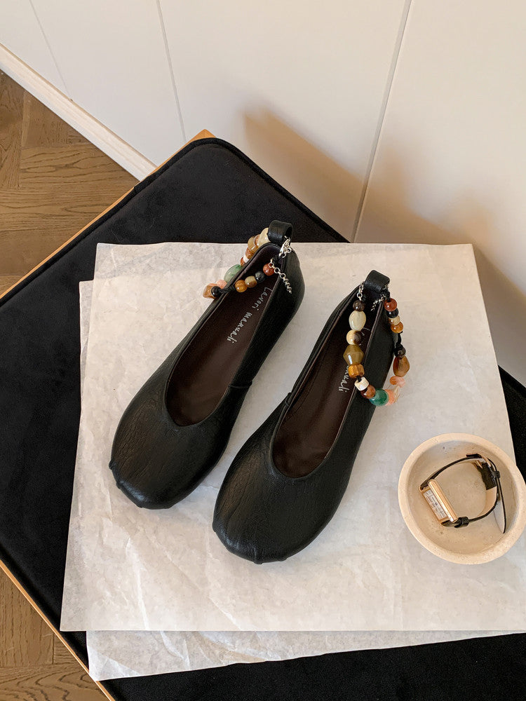 Karin Luna Full Layer Inside and Out~Elephant Pattern Round Toe Hidden Wedge Granny Shoes