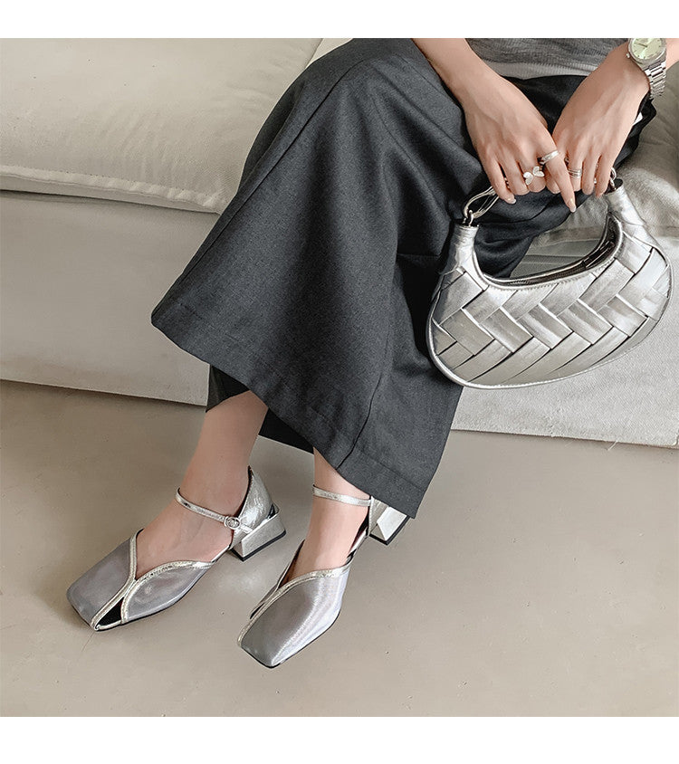 Karin Luna In Stock In Stock  Internet Celebrity Style Square Toe Mesh Chunky Heel Sandals