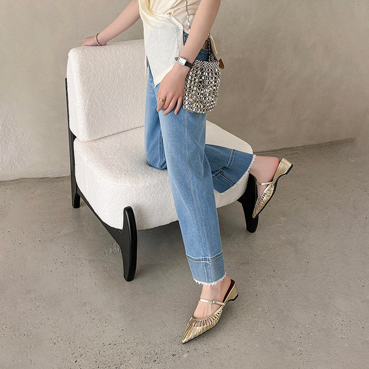 Karin Luna Casual Feel~In stock Pointed Toe Hollow Design Note Pointed Toe Slippers