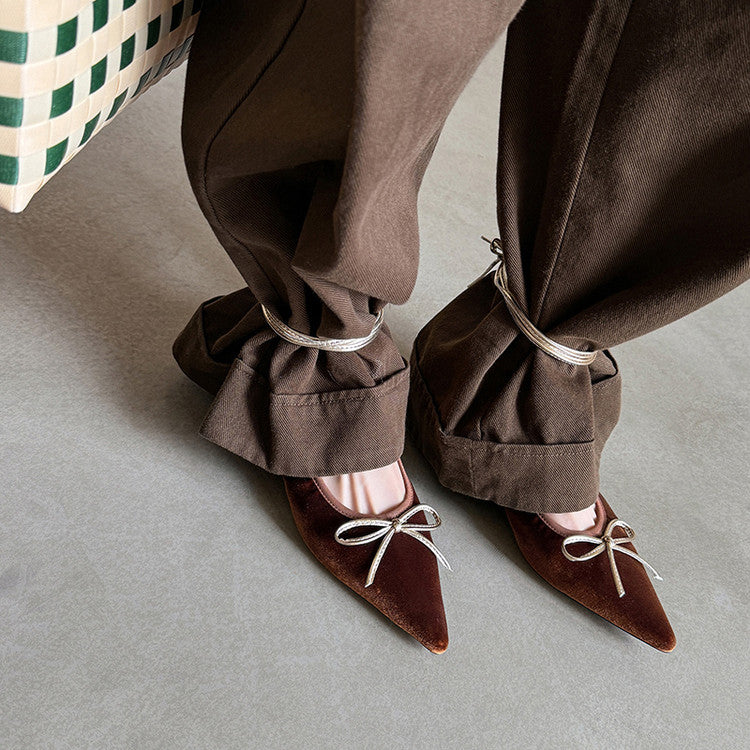 Karin Luna In Stock In Stock Retro Velvet Pointed Toe Bowknot Single Shoes