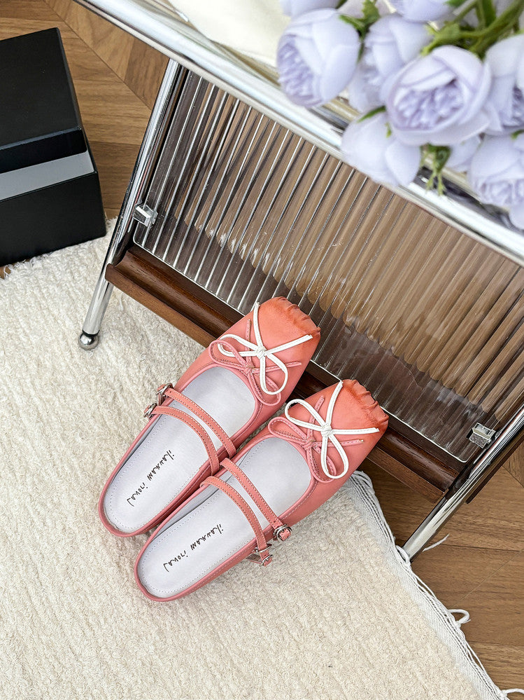 Karin Luna In Stock In Stock   Summer New Sweet Bowknot Color Block Square Toe Height-Increasing Slippers
