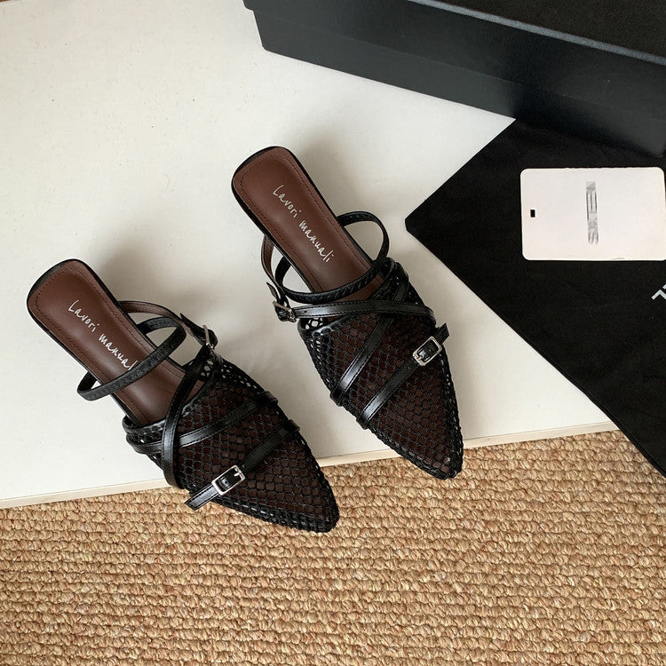 Karin Luna In Stock  Spot Goods  Mesh Series Elegant Closed-Toe Belt Buckle Slippers