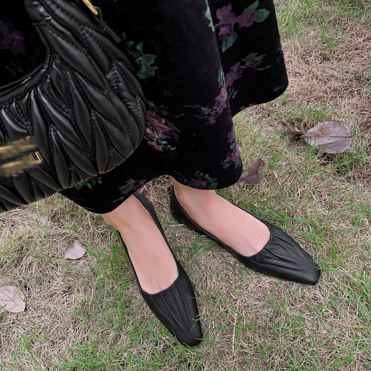 Karin Luna fell in love at first sight~ Spot Goods  Spot Goods Vintage Wrinkled Hollow Soft Sheepskin Elegant Versatile Single Shoes