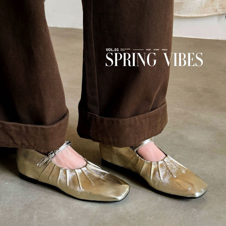 Karin Luna In Stock Spot Goods  Vintage Wrinkled One-Strap Granny Flats