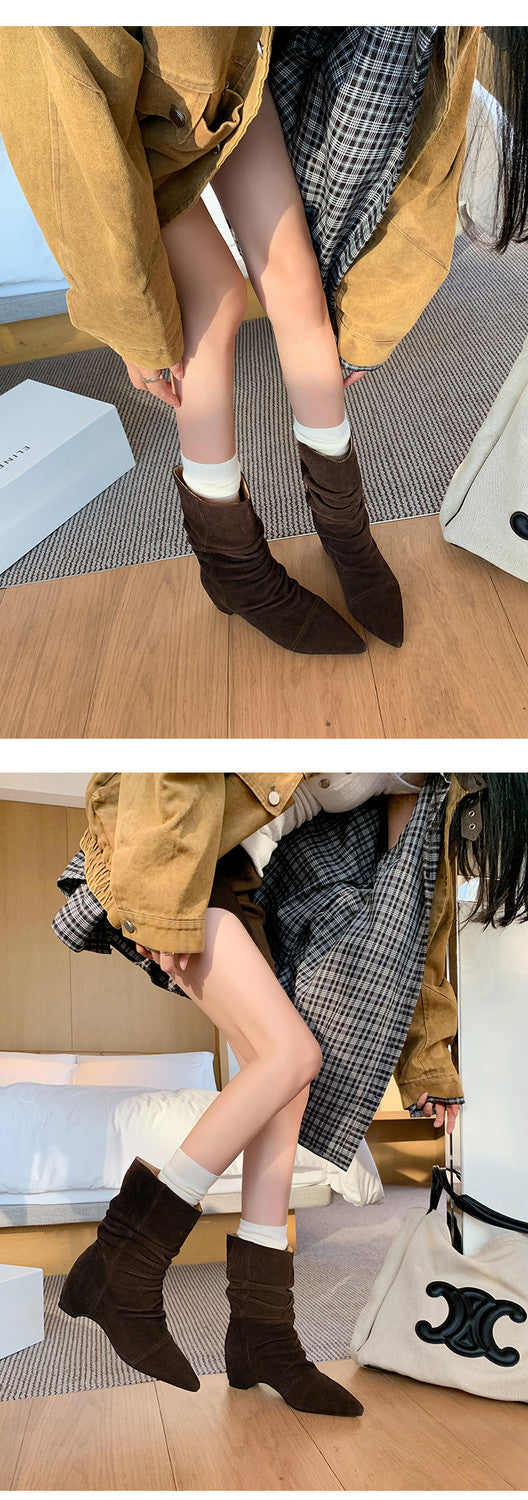 Karin Luna Data Hot-Selling Pointed Toe Slouchy Matte Western Short Boots