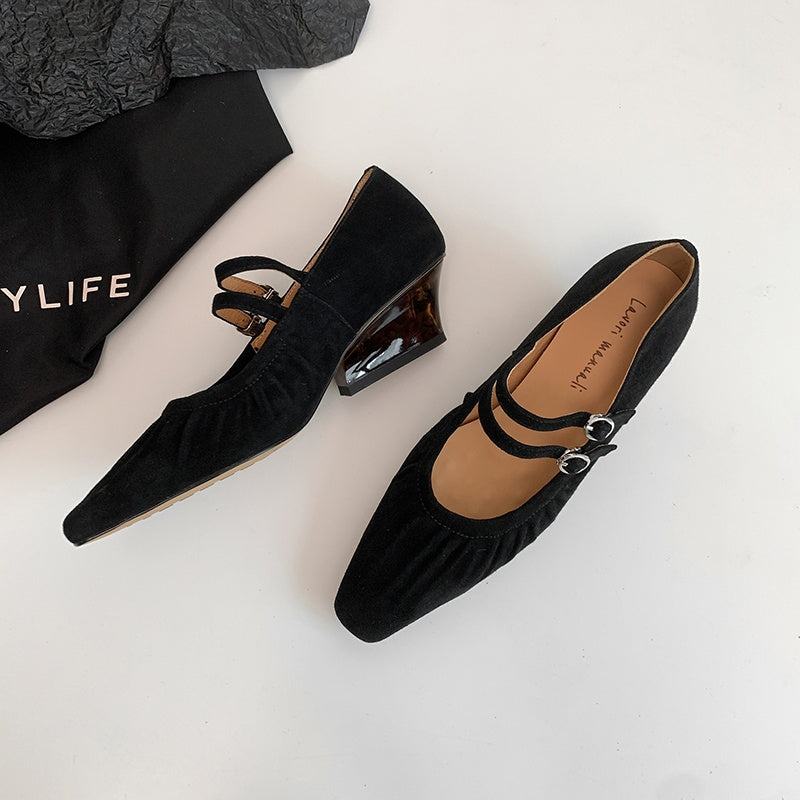 Karin Luna Full Leather Inside and Out Popular Element Amber Heel Elegant French Style Single Shoes
