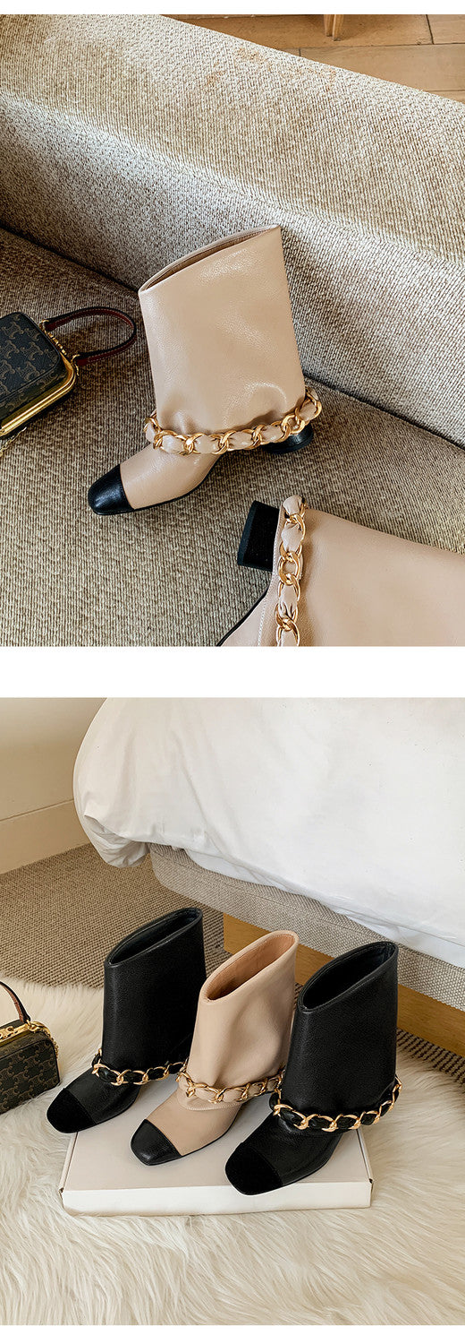 Karin Luna Classic Style Fragrant Family Style Chunky Heel Chain Ankle Boots