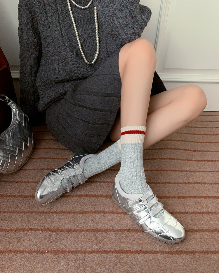 Karin Luna Casual Shoes Series~  In Stock In Stock Magic Tape Round Toe Internal Height Increase Single Strap Flats