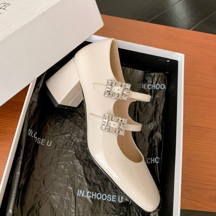 Karin Luna In Stock In stock   The heroine Ao~Square Toe High Heel One Strap Popular Rhinestone Mary Jane Shoes