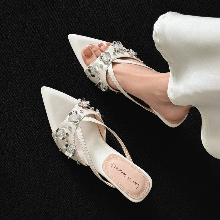Karin Luna Bestseller Sequin Elements Elegant Pointed Toe Irregular Heel Slippers