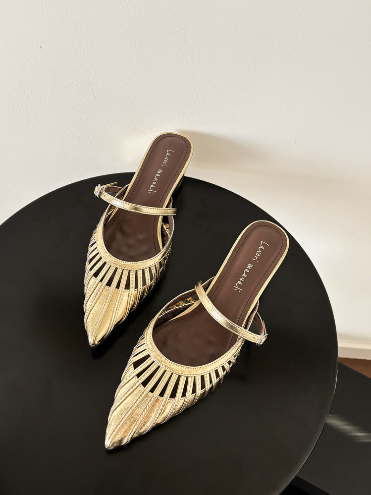 Karin Luna Casual Feel~In stock Pointed Toe Hollow Design Note Pointed Toe Slippers