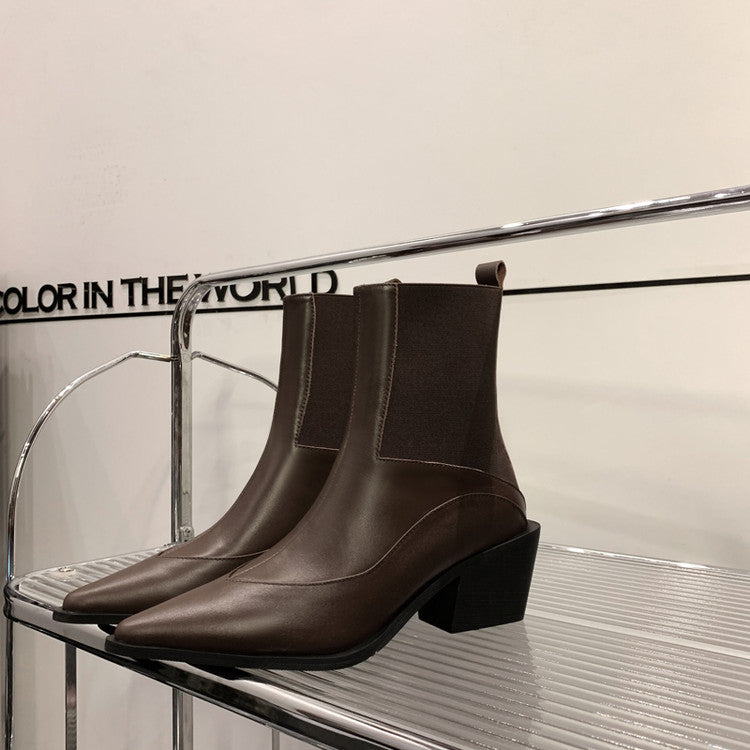 Karin Luna In Stock Spot Goods   Elegant Pointed Toe Chunky Heel Ankle Boots