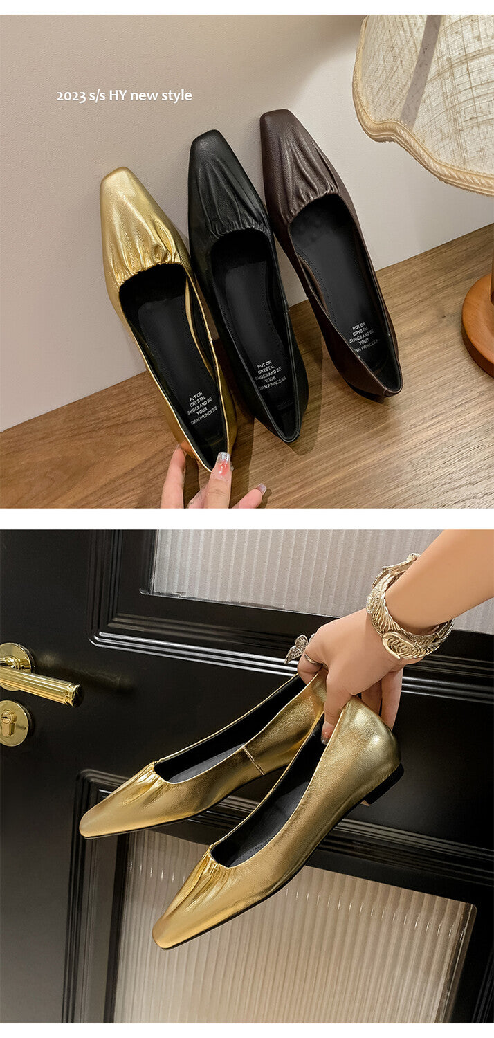 Karin Luna fell in love at first sight~ Spot Goods  Spot Goods Vintage Wrinkled Hollow Soft Sheepskin Elegant Versatile Single Shoes