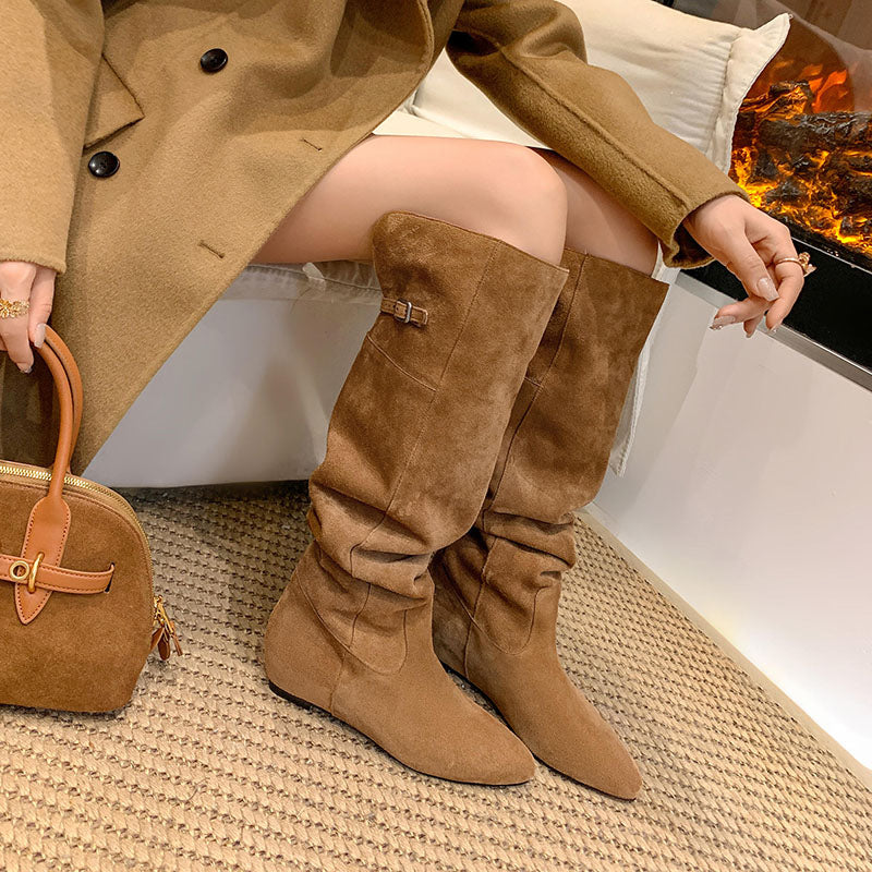 Karin Luna In Stock Spot Goods Vintage Cowhide Leather Two-Way Wear Pointed Toe Height-Increasing Long Boots