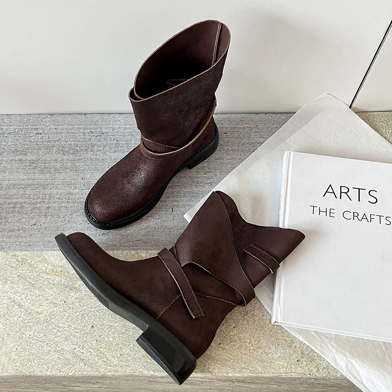 Karin Luna In Stock Spot Goods  Super textured Lazy Style Thick-Soled Ankle Boots