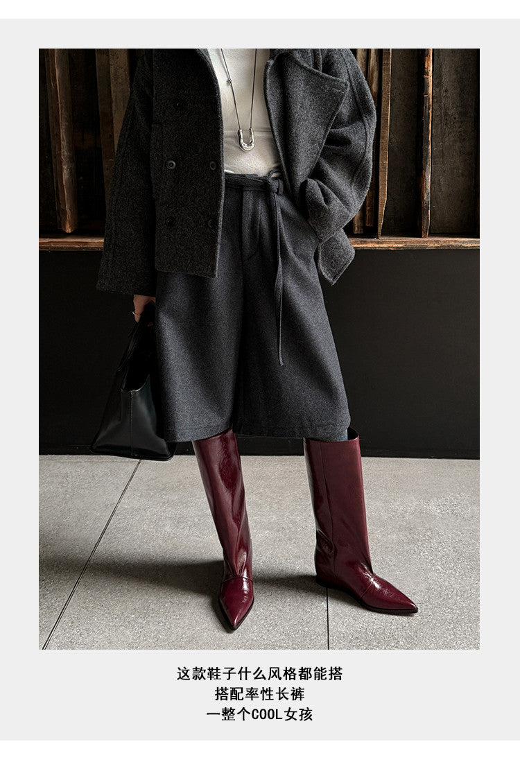 Karin Luna Elegant Style Pointed Toe Internal Height Increase Slip-On Long Boots