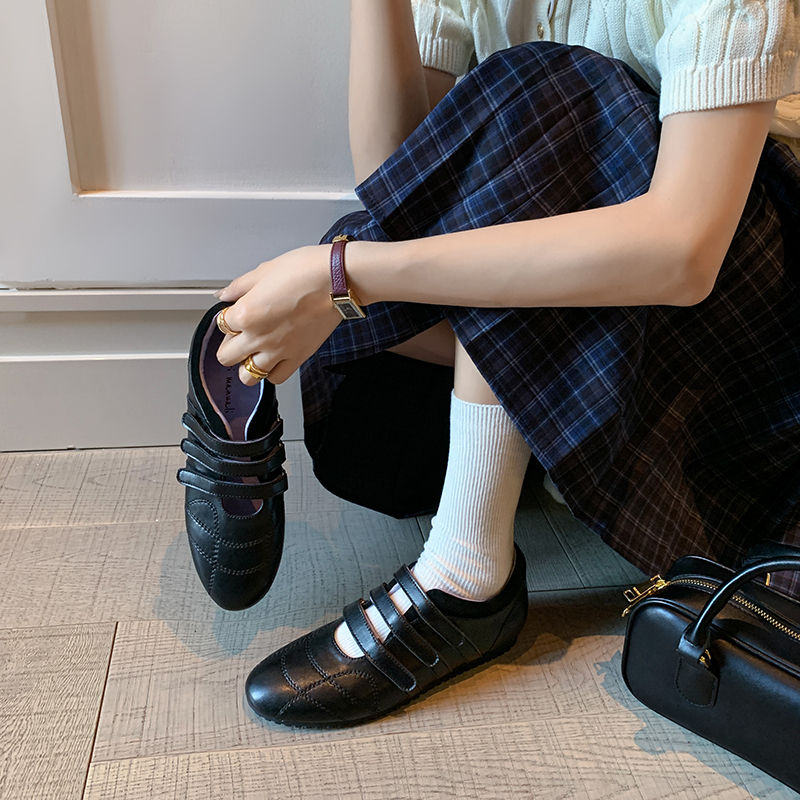 Karin Luna Casual Shoes Series~  In Stock In Stock Magic Tape Round Toe Internal Height Increase Single Strap Flats