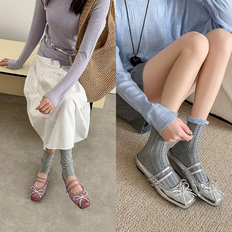 Karin Luna In Stock In Stock   Summer New Sweet Bowknot Color Block Square Toe Height-Increasing Slippers
