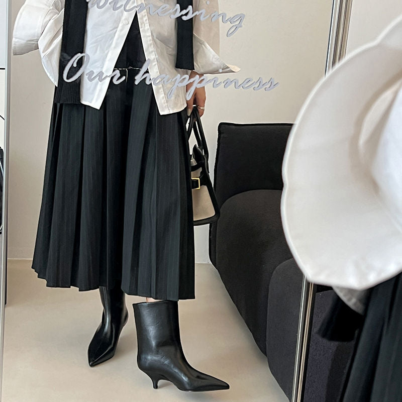 Karin Luna In Stock Spot Goods Minimalist Tube Kitten Heel Short Boots