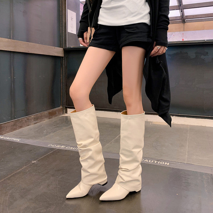 Karin Luna Elegant Style Pointed Toe Hidden Wedge Long Boots