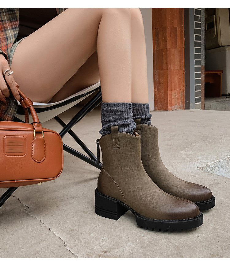 Karin Luna In Stock Versatile Round Toe Chunky Heel Ankle Boots