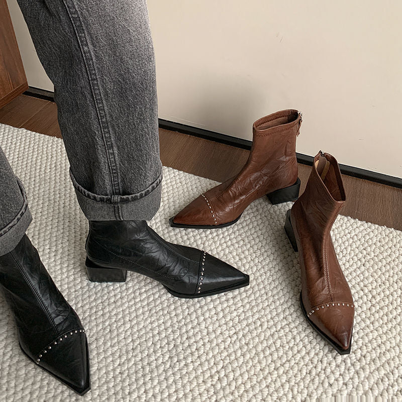 Karin Luna In Stock In Stock Slim Boots Series~Pointed Toe Rivet Slim Short Boots