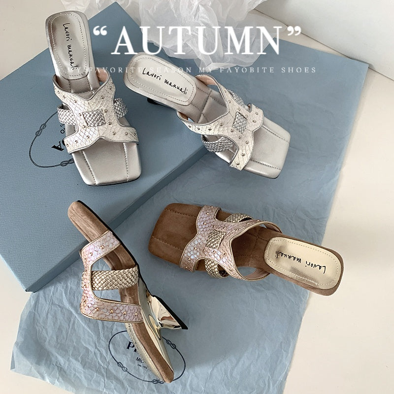 Karin Luna Fish Skin Series~ Hot-selling Square-Toe Slippers with Built-in Traffic