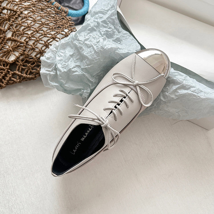 Karin Luna In Stock Spot Goods  Casual Lace-Up Metal Toe Bow Deep Mouth Single Shoes