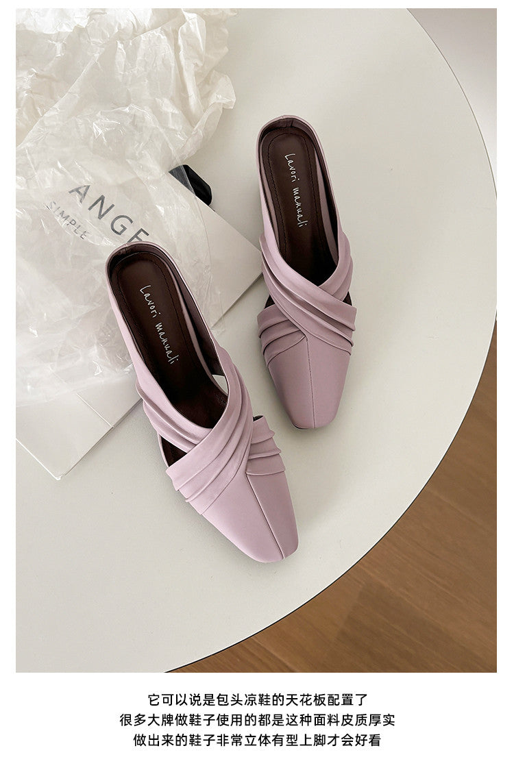 Karin Luna In Stock In Stock Basic Elegant Fairy Style Small Square Toe Sheepskin Slippers