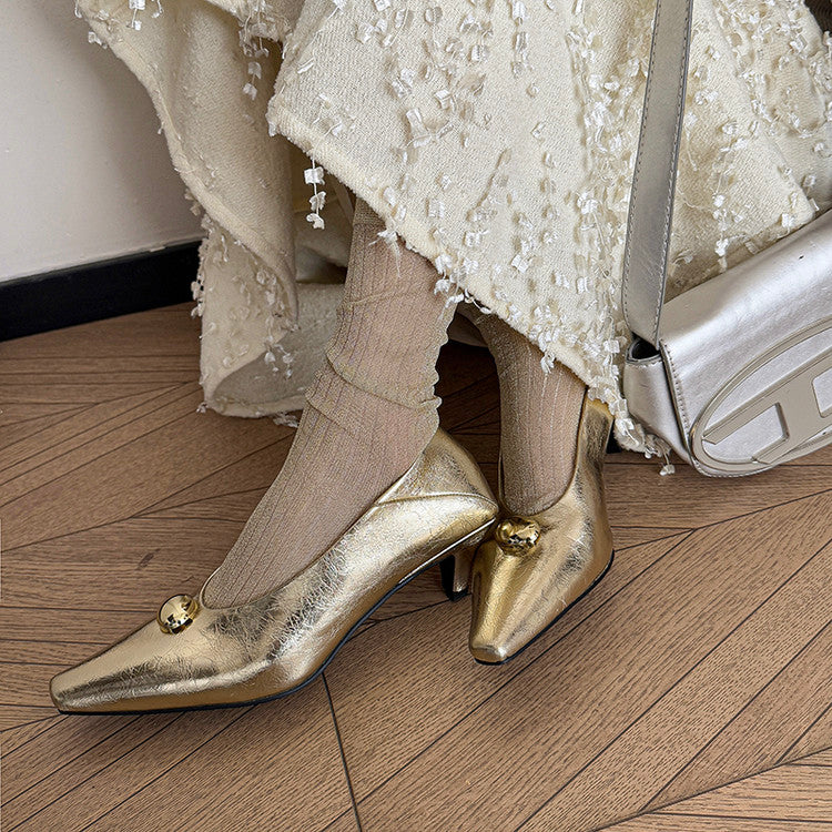 Karin Luna In Stock In Stock ~Basic Versatile French Style Small Square Toe Shallow Mouth Single Shoes