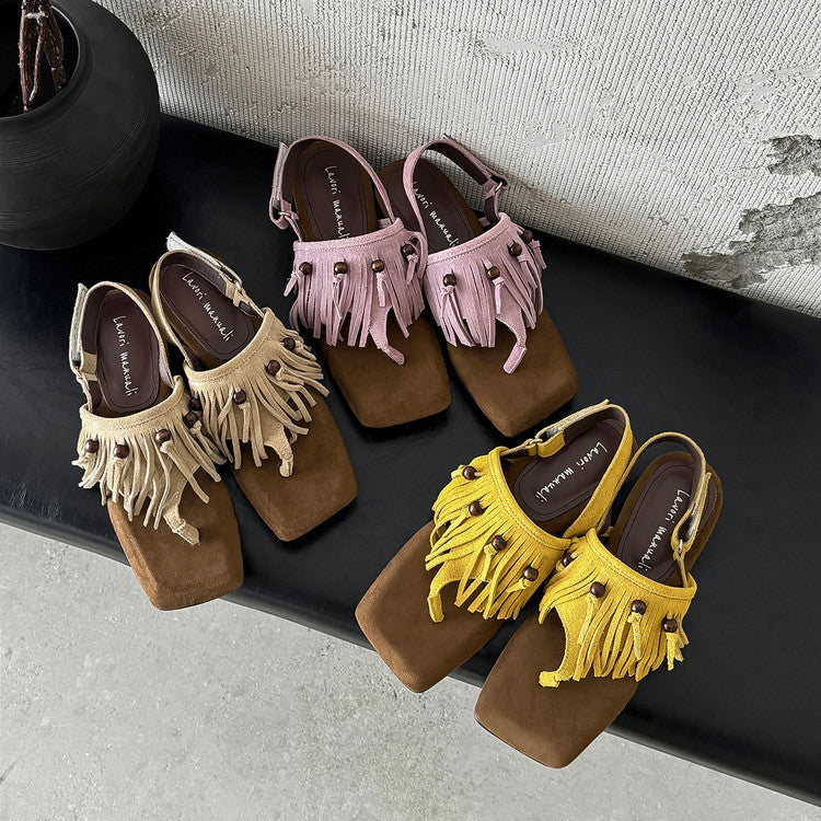 Karin Luna  Tassel Series~Spot Goods  In-stock Clip-toe Square Toe Sandals