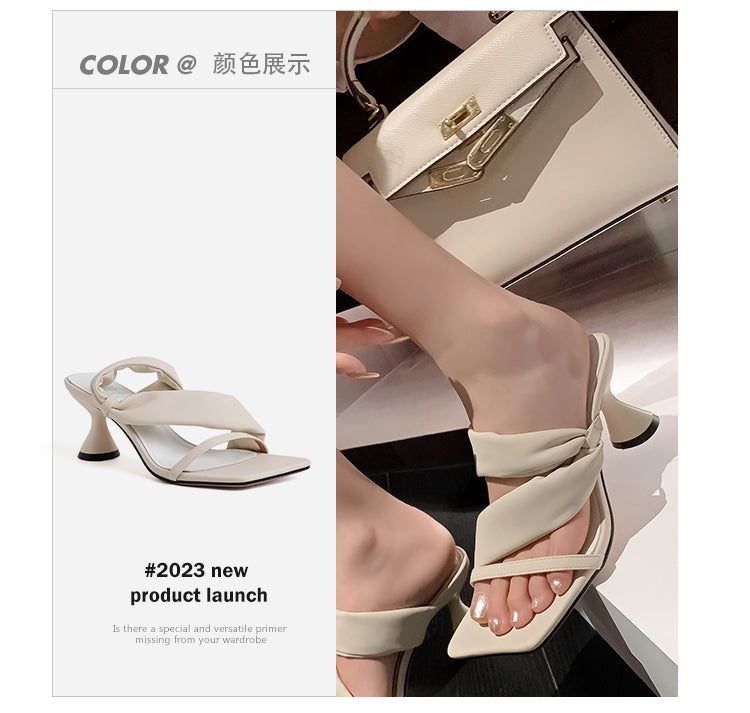 Karin Luna Best-selling in stock Minimalist Style  All-Matching Irregular Ultra-Soft Strap Square Toe High Heels