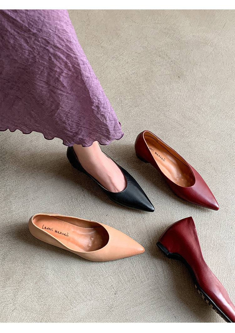 Karin Luna Full Layer Inside and Out~Basic Versatile Retro French Pointed Toe Irregular Heel Single Shoes