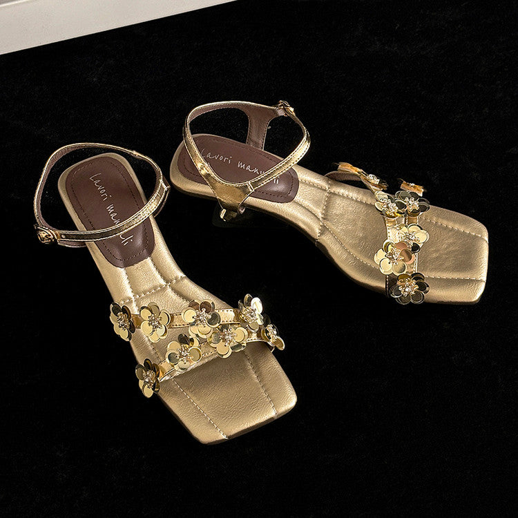 Karin Luna In Stock Spot Goods All the Best Square-Toed Sequin Flower Sandals