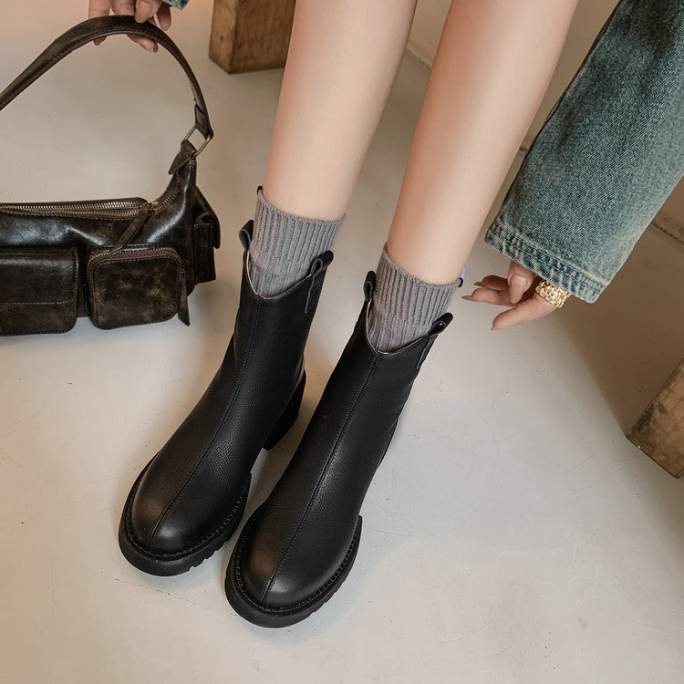 Karin Luna In Stock Versatile Round Toe Chunky Heel Ankle Boots