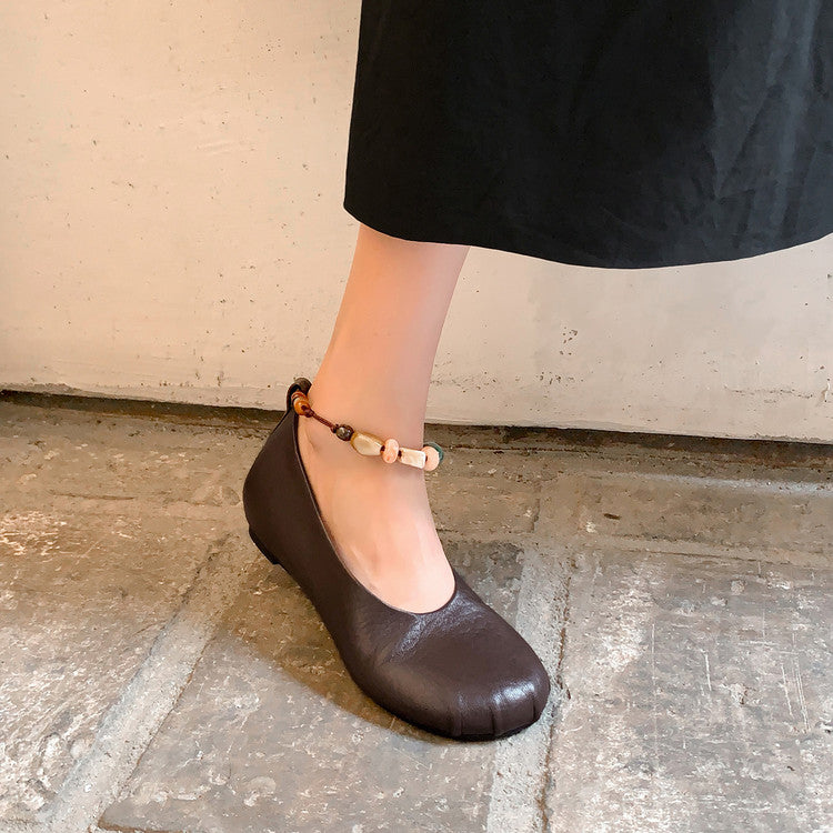 Karin Luna Full Layer Inside and Out~Elephant Pattern Round Toe Hidden Wedge Granny Shoes