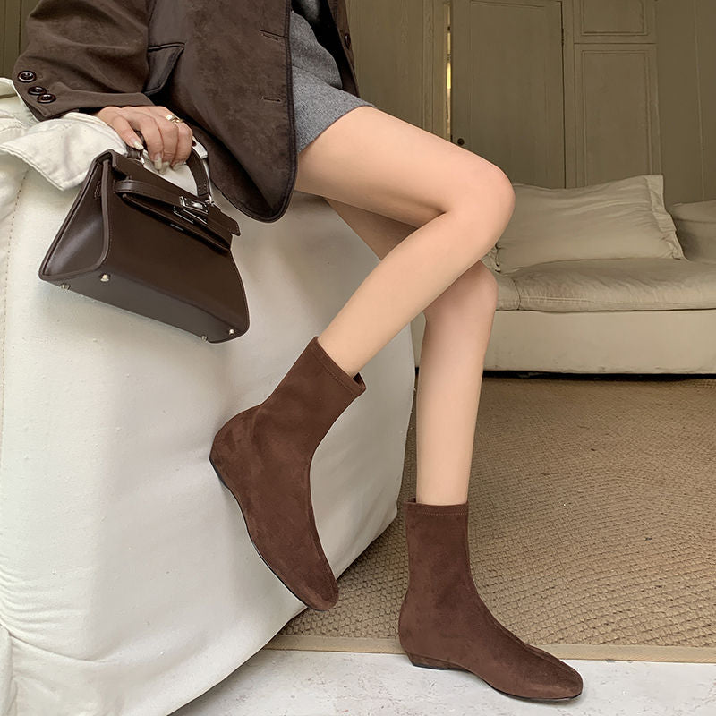 Karin Luna In Stock Spot Goods Round Toe Basic Stretch Slim Short Boots