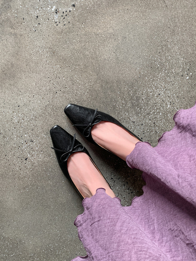 Karin Luna Full Layer Inside and Out~Basic Versatile Small Square Toe Butterfly Knot Irregular Heel Single Shoes