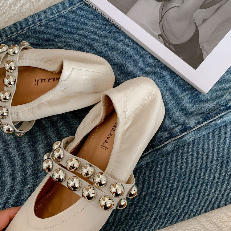 Karin Luna In Stock Spot Goods  Pig Nose Metal Strap Super Soft Granny Full Leather Mary Jane Shoes