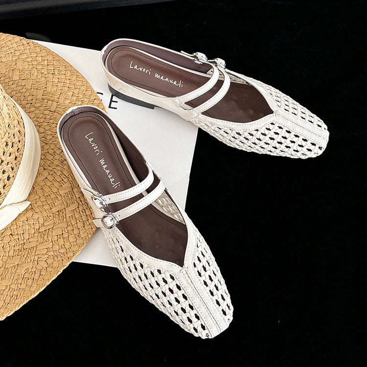 Karin Luna In Stock Spot Goods Hollow Woven One-Strap Closed-Toe Slippers