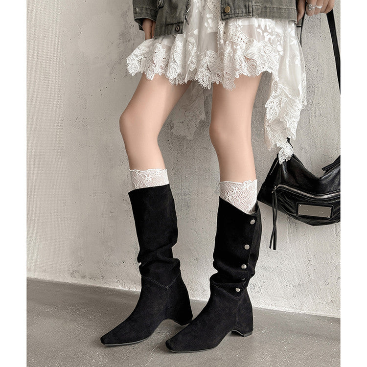 Karin Luna Bestseller Hot-Selling Hidden Buckle Lazy Style Square-Toe Height-Increasing Suede Western Boots